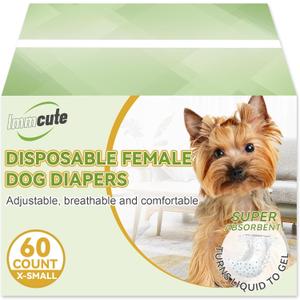 2 x IMMCUTE Dog Heat Diapers Female, X-Small, 60 Count, Breathable & Adjustable Disposable Dog Diapers, Super Absorbent, Female Dog Diapers for Heat, Excitable Urination, Incontinence