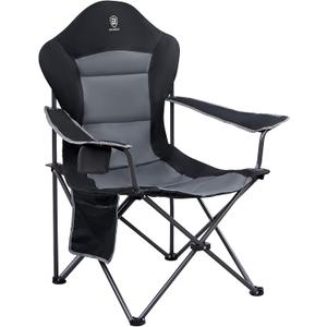 EVER ADVANCED Folding Camping Chair with High Back Padded 2 Pack Oversized Portable Lawn Chairs Lightweight Sturdy Steel Foldable Outdoor Camp Chair for Adults, Black