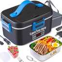 Nifogo Electric Lunch Box for Adults 80W with Temperature Display Heated Lunch Box Food Warmer Lunch Box 1.8L Stainless Steel Container&Bag 12V/24V/110V for Car/Truck/Work(Blue)