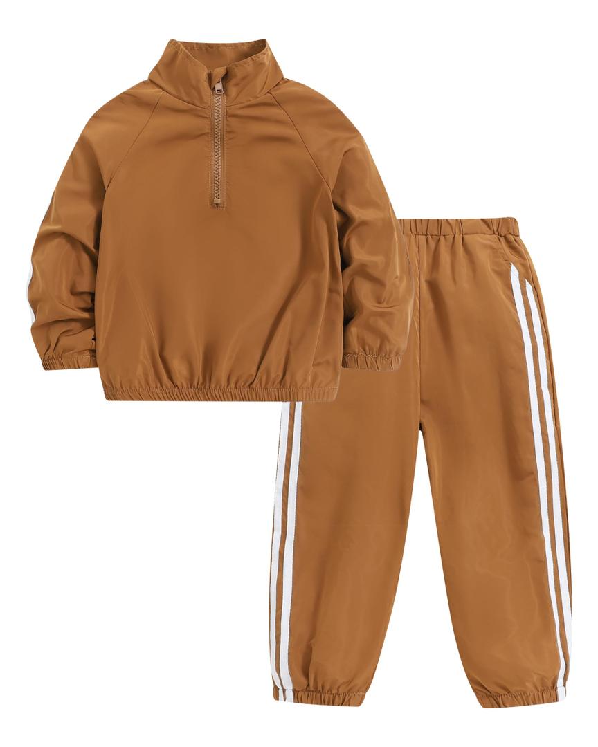 Renotemy 2T 3T Boy Clothes Fall Winter Toddler Outfits Half Zip Pullover Sweatshirt Pants Brown Waterproof Windbreaker Jacket 2 Year Old Boys Clothes Cozy Raincoat Tracksuit Clothing Set 2-3T (Brown)