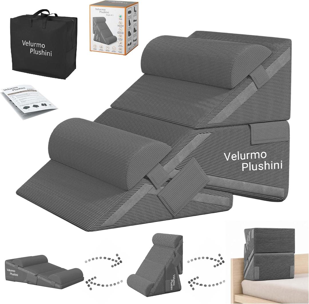 Oversized Bed Wedge Pillow Transformer Set, Adjustable Angles for Acid Reflux & GERD, Post-Surgery, Sleep Apnea Support, Sitting Up & Leg Elevation, Removable Covers, 31.5x23.6x25