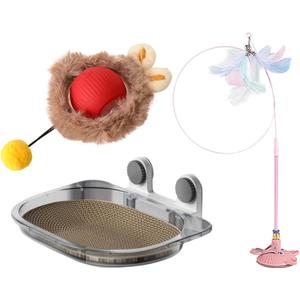 3-in-1 Cat Toy and Cat Window Perch, Window-Mounted Hammock with Scratching Board, Interactive Teaser Wand, Smart Ball with LED Lights