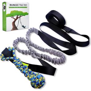 LOOBANI Outdoor Bungee Tug Toy, Dog Toy Hanging from Tree for Small to Large Dogs, Interactive Exercise Play Cord & Tether with Chew Rope Toy (Tree Stump Tug of War-Black) (Blue)