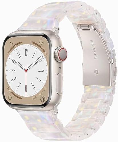 V-MORO Resin Band Compatible with Apple Watch Series 7/8/9/10 41mm/40mm/38mm/42mm Fashion Cute Strap for iWatch Series 6/5/4/3/2/1/SE/SE 2 Lightweight Bracelet Wristband Women(Classic Aurora -Starlight)
