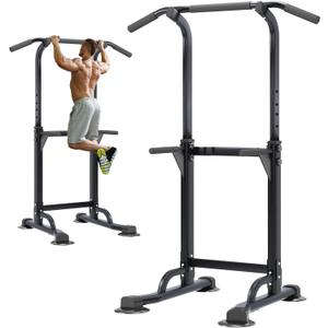 soges Power Tower Pull Up Bar Station, Free Standing Pull Up Rack Dip Station for Home Gym, Height Adjustable Home Strength Training Fitness Workout Equipment (Black)