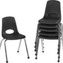 Factory Direct Partners 10367-BK 16" School Stack Chair, Stacking Student Seat with Chromed Steel Legs and Ball Glides for in-Home Learning or Classroom - Black (6-Pack)