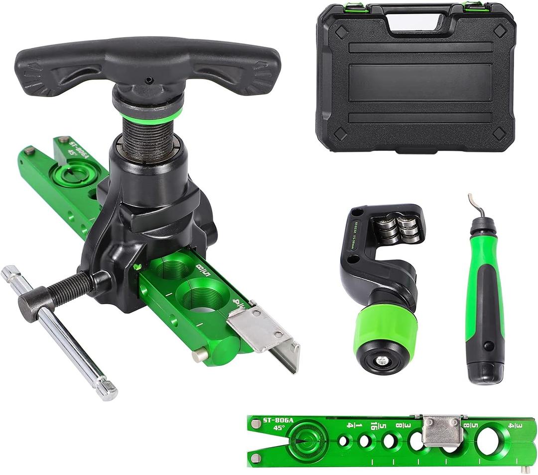Bonvoisin Flaring Tool Kit 1/4-3/4 HVAC Single Flare Tool 45 45 Eccentric Tube Flaring Tool with Pipe Cutter for Copper Aluminum Tubing (5 in 1 Kit)