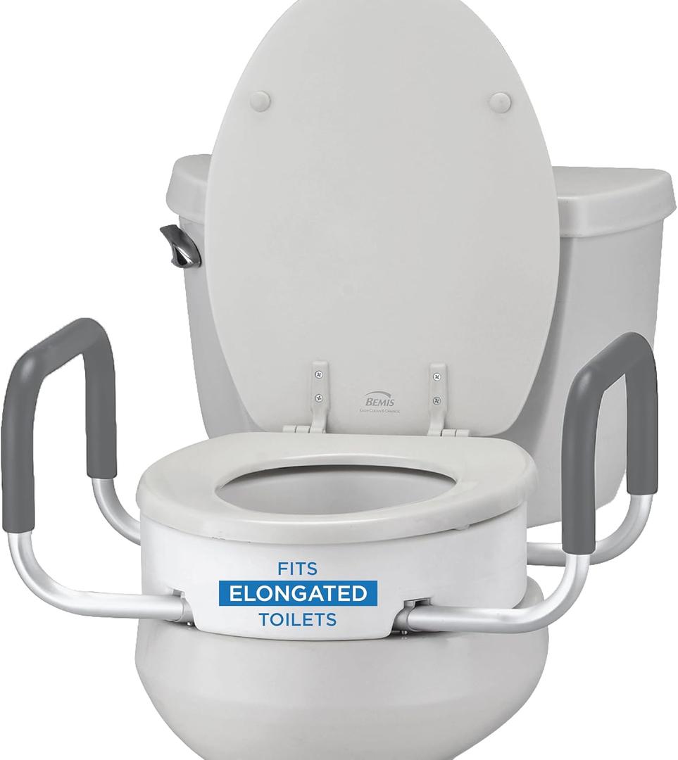 NOVA Raised Toilet Seat with Handles for Seniors Elongated Toilet Riser with Safety Grab Bars, Elevated Toilet Seat for Elderly, Disabled & Post-Surgery Support - Elongated Toilet