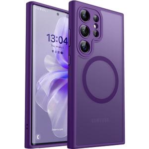 CANSHN Designed for Samsung Galaxy S22 Ultra Case [Full Camera Protection] [Compatible with MagSafe] Translucent Matte Shockproof Protective Phone Cover 6.8 Inch - Deep Purple