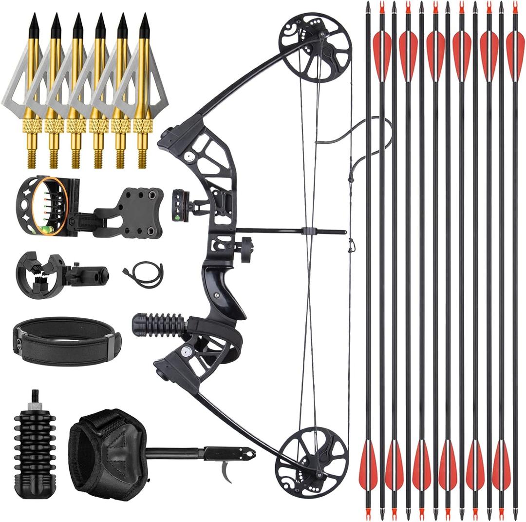 Compound Bow Set for Adults and Teens - Adjustable 20-70lbs Draw Weight, 19"-31" Draw Length, Right-Handed Archery Bow Kit for Hunting, Target Shooting, Outdoor Practice