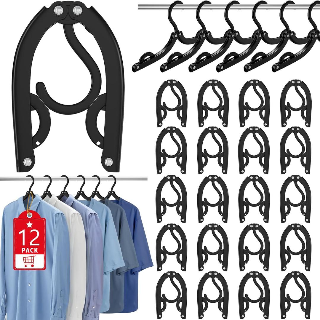 12 Pcs Portable Travel Hangers for Cruise Ship Essentials 2026, Plastic Folding Foldable Hangers Clothes Drying Rack Travel Accessories for Suitcase, RV, Camping, Flying, Hotel, Road Trip (Black)