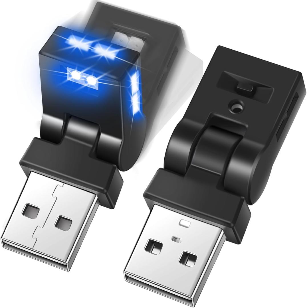 Frienda 2 Pcs Mini USB LED Light Car LED Interior Lighting 5v RGB Portable Ambient Lighting Adjustable 8 Color and Brightness Smart USB Night Lamp for Cars Laptop Keyboard Atmosphere, Type A