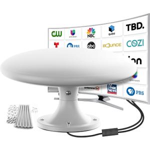 RV TV Antenna - Amplified Digital HD Antenna for 4K & 1080p Smart TV, VHF/UHF - Ideal for Camper, Trailer, Truck, Caravan, Boat, Attic or Outdoor Use, 32.8ft Cable (White)