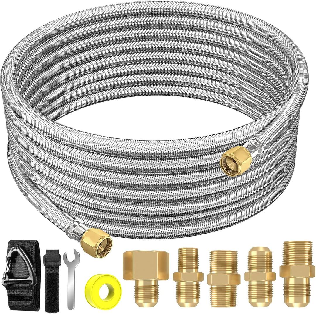 Upgraded 18 Feet High Pressure Braided Propane Hose Extension with Conversion Coupling 3/8" Flare to 1/2" Female NPT, 1/4" Male NPT, 3/8" Male Flare for BBQ Grill, Fire Pit, Heater