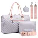 LOVEVOOK Diaper Bag Tote with Pacifier Case and Changing Pad, Large Capacity Mommy Bag for Hospital and Weekender Travel, Functional Baby Bags Newborn Baby Essential (Gray-pink Strap)