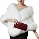 Women's Faux Fur Shawl Soft Versatile Scarf Wrap Shrug Winter Warm Cloak Coat Cape for 1920s Bridal Wedding Evening Dresses (White)