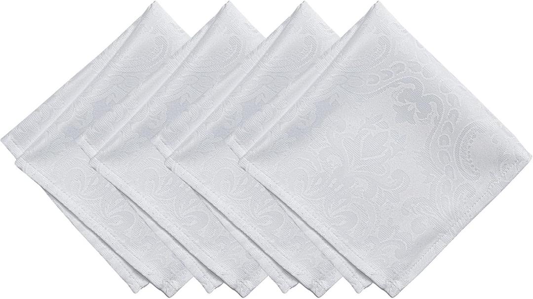 Elrene Home Fashions Caiden Elegance Damask Waterproof, Stain & Wrinkle Resistant Fabric Napkins (Set of 4), 17" x 17", White