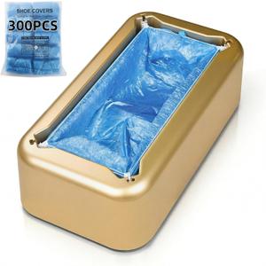 Automatic Shoe Cover Dispenser Machine with 300pcs Disposable Plastic Shoe Covers,Simple and convenient operation for Home Office Real Estate,Fits up to Size 14(Golden)