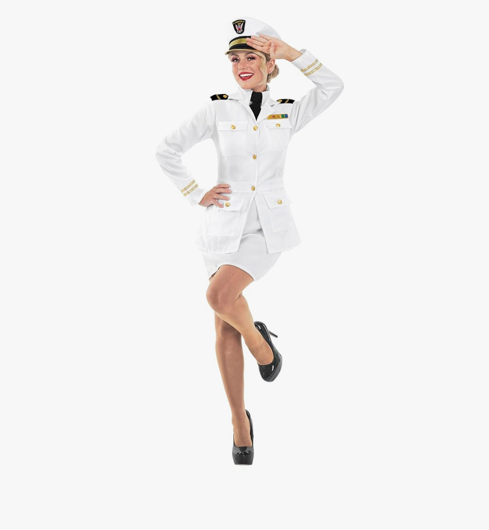 fun shack Boat Captain Costume for Women, Navy Sailor Outfit, Nautical Captain Attire, Perfect for Parties and Events, XXL