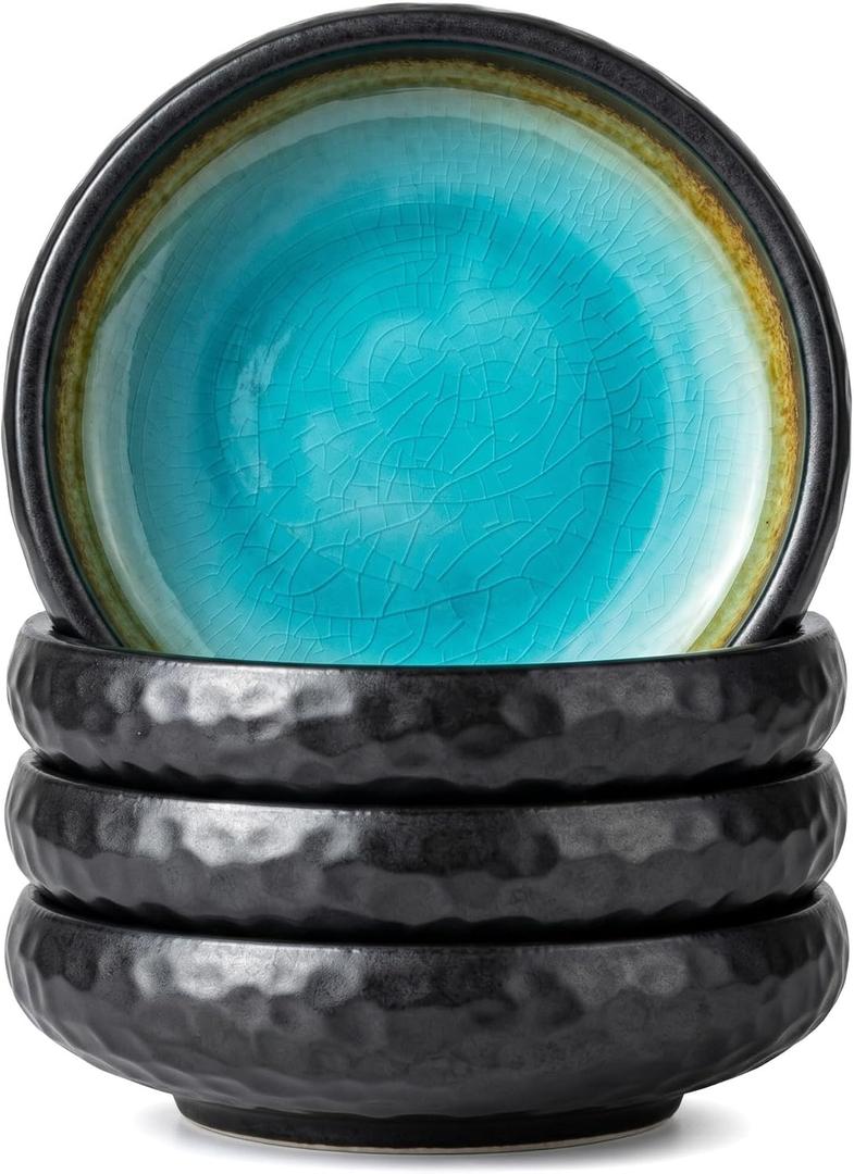Japanese Salad Plates Set of 4,6 Inch Ceramic Appetizer Plates,Food-safe Crackle Glaze Blue Japanese Plates Set,Microwave & Dishwasher Safe,Dinner Plates Ideal for Appetizers,Desserts