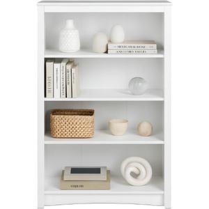Prepac Sonoma 4-Tier Bookcase 48"H with 3 Adjustable Shelves, White Storage Cabinet, Modern Display Cabinet, Bookshelf with Storage Shelves for Home Office, Living Room, Bedroom Organizer
