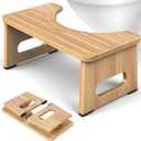 Foldable Toilet Stool, 7 Inch Poop Stool for Bathroom, Bamboo Toilet Potty Squat Adults, Dual Anti-Slip Potty Step Stool for Pooping, Improve Squatting Posture and Comfort for Kids Seniors, Natural
