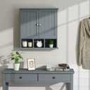 ChooChoo Bathroom Cabinet Wall Mounted 2-Door with 3 Open Shelves, Wooden Medicine Cabinets with Adjustable Shelf, Space Saver Storage Cabinets Over The Toilet for Bathroom&Living Room, Grey, 5.1"d X 21.5"w X 22"h