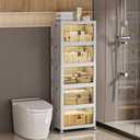 332 QT / 83 Gal White Storage Bins with 1 Lid - Collapsible Stackable Cabinet Organizer w/Wheels & Magnetic Doors, Plastic Storage Box for Office Closet Organization