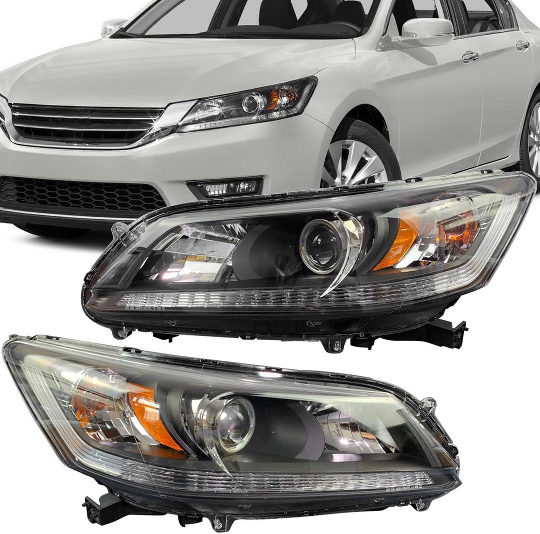 Headlight Assembly Compatible with 2013-2015 Honda Accord 4-Door Sedan Halogen Headlamp Replacement - Left Driver&Right Passenger Side HO2502151 HO2503151