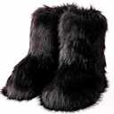 Valpeak Snow Boots for Women 2024 Furry Boots Winter Knee High Flat Heel Fluffy Faux Fur Boots (9 Wide, Black)