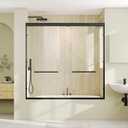 Tub Glass Shower Doors, 56" - 60" W x 57" H Double Sliding Shower Door, Aluminum Semi-Frameless & 1/4"(6mm) Clear Tempered Glass Bypass Shower Door for Bathtub, Matte Black