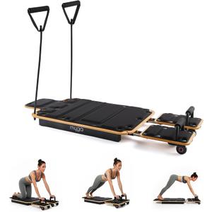 Myga Wooden Pilates Reformer,Home Pilates Machine with Adjustable Resistance and Padded Handles,Compact Durable Reformer for Core Strength, Full Body Workout,Toning and Flexibility