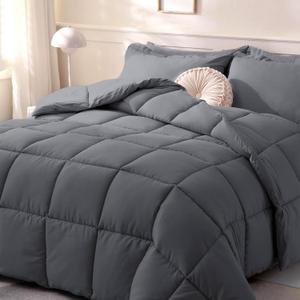 DOWNCOOL Comforters Queen Size, Duvet Insert,Dark Grey All Season Duvet, Lightweight Quilt, Down Alternative Hotel Comforter with Corner Tabs (Dark Gray, Queen 88x92 Inches)