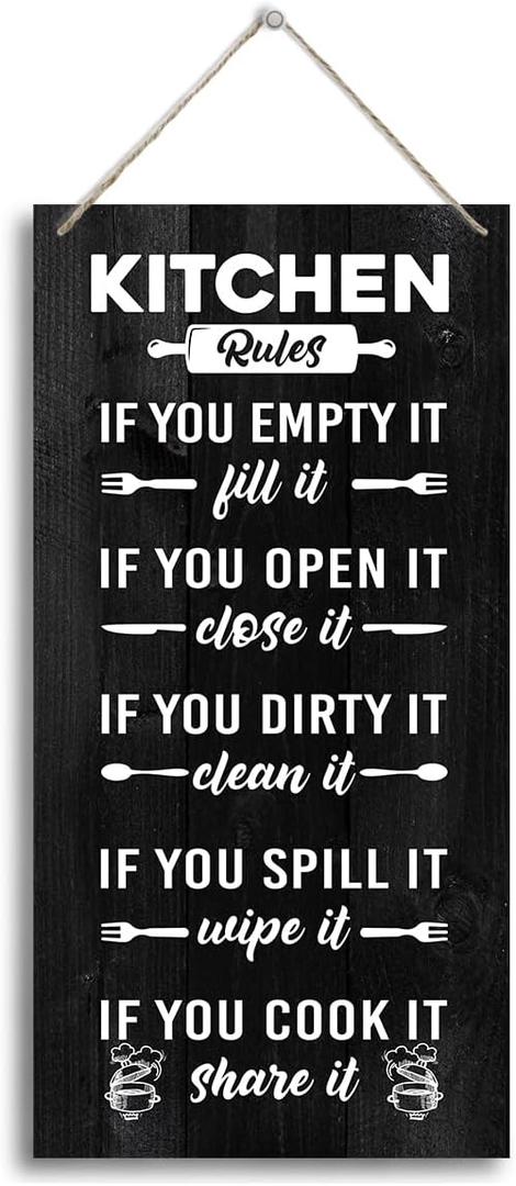 J2 Farmhouse Rustic Kitchen Sign, Hanging Printed Wooden Plaque Decor, Shared Kitchen Rules Sign for Hostel Dormitory 12x6inch