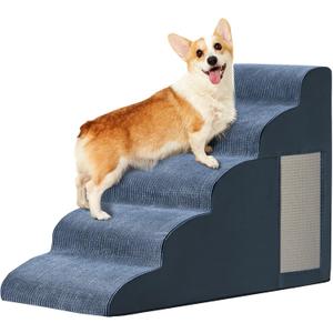 Pet Stairs for Small Dogs - 5-Step Curved Dog Ramp for Bed, Couch, Sofa, Car and Chairs - Non-Slip Bottom Design - Cat Scratching Board - High Density Foam Portable Pet Step - Navy