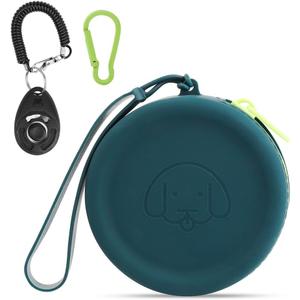 WALLFID Silicone Dog Treat Pouch Small Bag,with Pet Training Clicker,Walking Bag for Dog and Cat, Pocket Size, Easy to Clean, Odorless, Zipper Design,Moisture-Proof,Travel Walking Bag.(Dark Green)