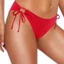 Zmart Women String Tie Side Bikini Bottoms Moderate Coverage Swimsuit Bottom Low Waist Low Rise Bathing Suit (Medium, Red)