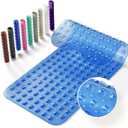 Non-Slip Bath Tub Mat, 39x16 Inch Extra Large Shower Mat with Drain Holes & Suction Cups, Machine Washable, Clear Blue