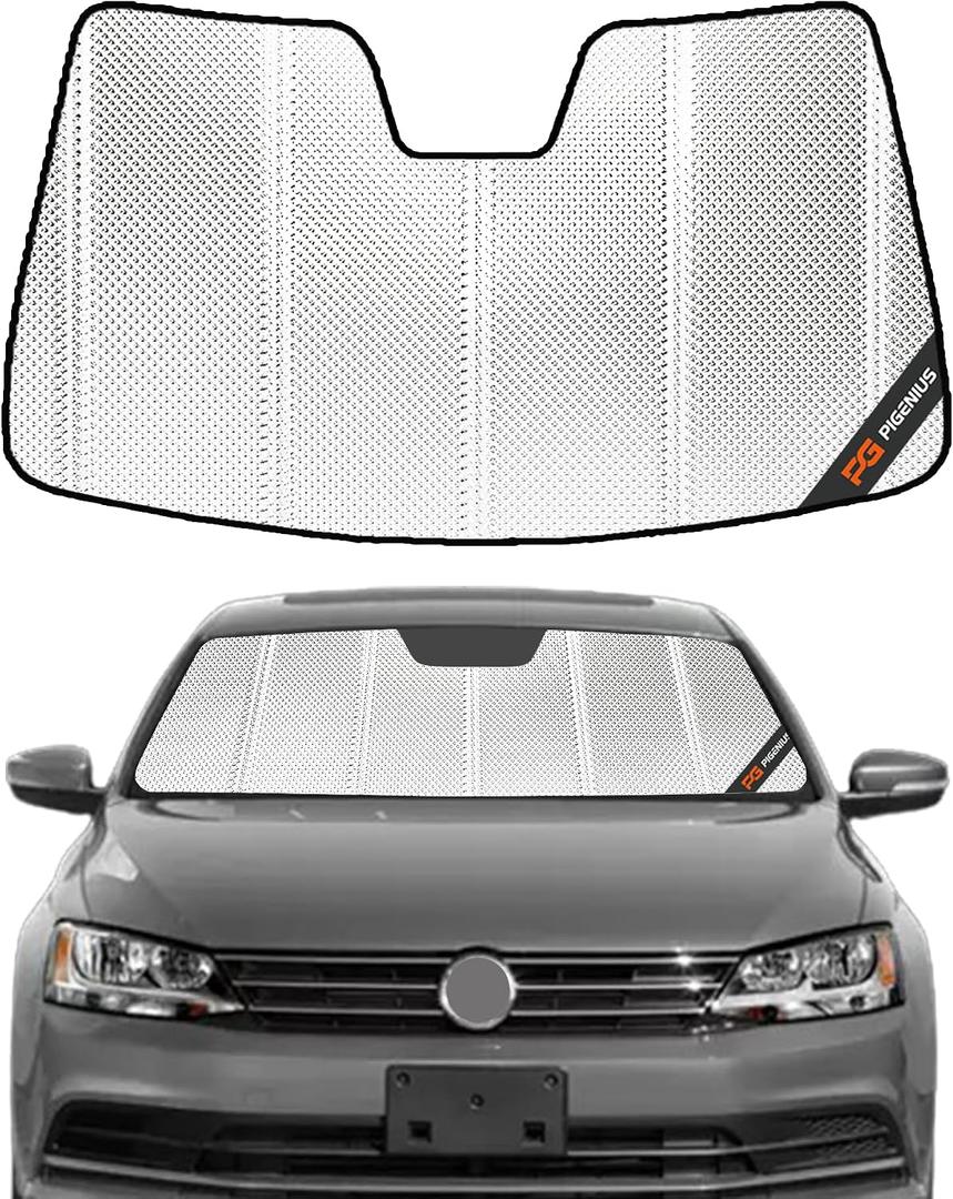 Pigenius Windshield Sun Shade for VW Jetta 2011-2018. Reflective Aluminum Film Front Window Sunshade - BLAZBLOCK