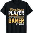 Trombone Player by Day Gamer by Night - Band Trombone T-Shirt Small