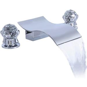 DEOLER Widespread Bathroom Sink Faucet with Crystal Knob 3 Hole Waterfall Vanity Faucet 8 Inch Crystal Bathroom Faucets Deck Mount Basin Mixer Tap with Hose, Chrome