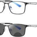 Transition Photochromic Bifocal Reading Glasses for Mens and Womens,Square Clear UV Protection Sunglasses Readers 0~+4 (1.25 x, Black)
