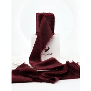 HUIHUANG Burgundy Velvet Ribbon 2 inch Frayed Silk Velvet Fringe Ribbon for Flower Bouquet, Gift Wrapping, Invitations, Holiday Christmas Decor, Wedding Bridal Shower Decor-3 Yards