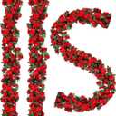 BSMYBO 5Pcs 41FT Artificial Red Flower Garland, Fake Hanging Flower Vines Wine Red Rose with Green Leaves, Faux Silk Flower for Backdrop Decoration Tea Party Wedding Birthday Anniversary Bedroom