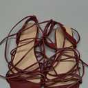 PARTY Women's Strappy Sandals Gladiator Lace Up Flats Summer Wrap Open Toe Tie Up Shoes, Burgundy, 8