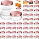 Suclain 50 Pcs 3 oz Canning Jars Mini Mason Jars with Lids Clear Small Canning Containers for Wedding Favors DIY Crafts Shower Favors Herb Jelly,Jams,Spice,for Kitchen Storage(Rose Gold)