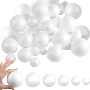 LOKIPA 30 Pieces Polystyrene Balls, 6 Sizes White Foam Balls 3-8cm Craft Foam Balls for School Project, Art, DIY Craft and Party Decoration