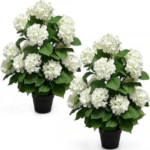 30" Artificial Hydrangea Trees, Set of 2 Faux Hydrangea Flowers Bush