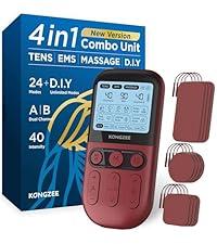 4 in 1 - D.I.Y & Tens Unit & EMS & Massage Muscle Stimulator, Dual Channel Therapy Machine for Pain Relief, FDA Cleared Rechargeable Electronic Pulse Massager,with 12pcs Electrode Pads (RED)