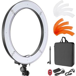 Neewer 18-Inch Ring Light, 55W Dimmable 5500K Light with 240 LEDs Color Filter, Soft Tube and Carrying Bag for YouTube, TikTok, Selfies and Photography, Compatible with Camera and Smartphones